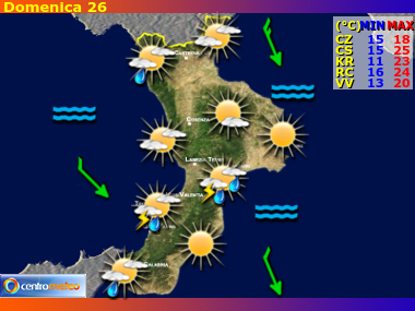Previsioni giornaliere, riassuntive delle 24 ore, per la regione Calabria
