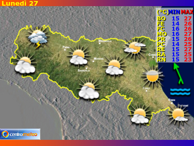 Previsioni giornaliere, riassuntive delle 24 ore, per l'Emilia Romagna