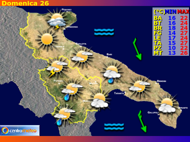 Previsioni giornaliere, riassuntive delle 24 ore, per Puglia e Basilicata
